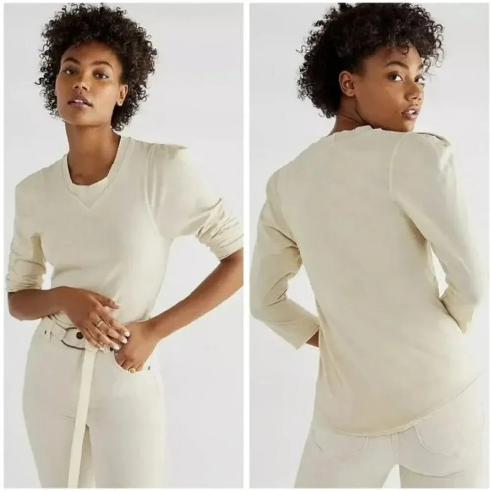 NWT New $58 Free People We the Free Clover Puff Shoulder Beige Top Size XS